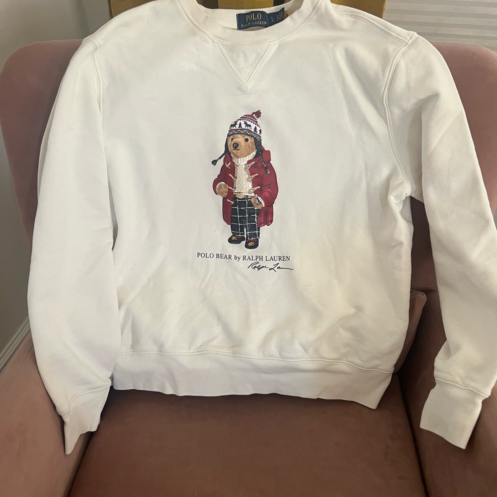 Ralph Lauren Cream Sweater with Polo Bear in Red Coat